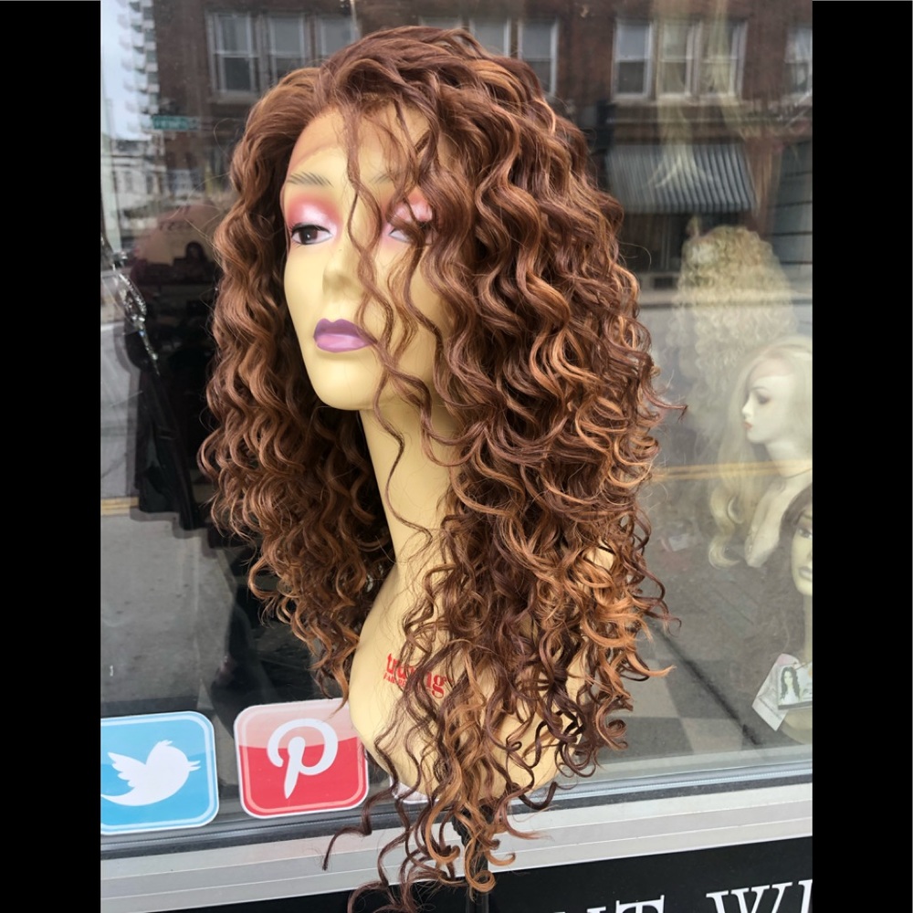 Copper brown Long curly lace wig 2019